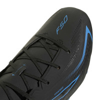 adidas F50 Hyperfast League Gazon Naturel Chaussures de Foot (FG) Enfants Noir Noir Bleu