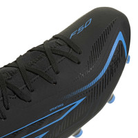 adidas F50 Hyperfast League Mid Gazon Naturel Chaussures de Foot (FG) Enfants Noir Noir Bleu