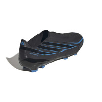 adidas F50 Hyperfast League Sans Lacets Gazon Naturel Chaussures de Foot (FG) Noir Noir Bleu