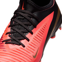 Nike Phantom 6 Low Academy Gazon Naturel Artificiel Chaussures de Foot (MG) Enfants Noir Rouge Vif Doré