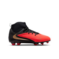Nike Phantom 6 High Club Gazon Naturel Artificiel Chaussures de Foot (MG) Enfants Noir Rouge Vif Doré