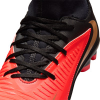 Nike Phantom 6 High Club Gazon Naturel Artificiel Chaussures de Foot (MG) Enfants Noir Rouge Vif Doré