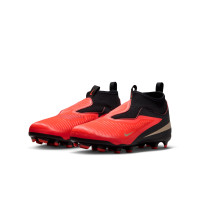 Nike Phantom 6 High Academy Gazon Naturel Artificiel Chaussures de Foot (MG) Enfants Noir Rouge Vif Doré