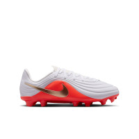 Nike Tiempo Maestro Academy Gazon Naturel Artificiel Chaussures de Foot (MG) Enfants Blanc Rouge Vif Doré