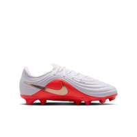 Nike Tiempo Maestro Academy Gazon Naturel Artificiel Chaussures de Foot (MG) Enfants Blanc Rouge Vif Doré