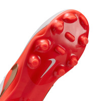 Nike Tiempo Maestro Academy Gazon Naturel Artificiel Chaussures de Foot (MG) Enfants Blanc Rouge Vif Doré