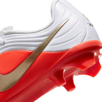 Nike Tiempo Maestro Academy Gazon Naturel Artificiel Chaussures de Foot (MG) Enfants Blanc Rouge Vif Doré