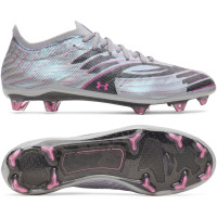Under Armour Shadow Elite 4 Mach Chaussures de Foot Gazon Naturel (FG) Gris Noir Rose