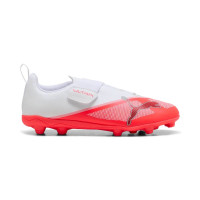 PUMA Ultra 7 Play Velcro Gras / Kunstgras Voetbalschoenen (MG) Kids Wit Felrood Zwart