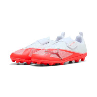 PUMA Ultra 7 Play Velcro Gras / Kunstgras Voetbalschoenen (MG) Kids Wit Felrood Zwart