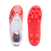 PUMA Ultra 7 Play Velcro Gras / Kunstgras Voetbalschoenen (MG) Kids Wit Felrood Zwart