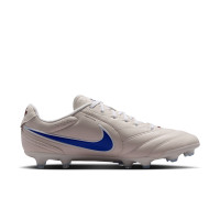 Nike Tiempo Ligera Pro Gazon Naturel Chaussures de Foot (FG) Blanc Crayon Bleu Blanc