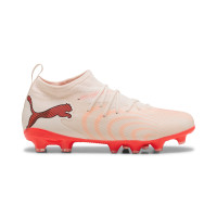 PUMA Future 9 Match Gazon Naturel Artificiel Chaussures de Foot (MG) Enfants Blanc Cassé Noir Rose