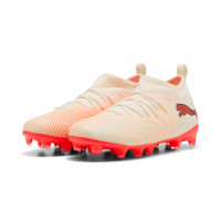 PUMA Future 9 Match Gazon Naturel Artificiel Chaussures de Foot (MG) Enfants Blanc Cassé Noir Rose