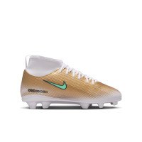 Nike Mercurial Superfly 11 Mbappé Club Gazon Naturel Artificiel Chaussures de Foot (MG) Enfants Doré Vert Blanc