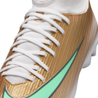 Nike Mercurial Superfly 11 Mbappé Club Gazon Naturel Artificiel Chaussures de Foot (MG) Enfants Doré Vert Blanc