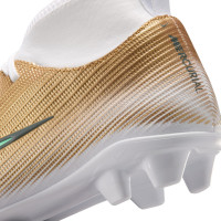 Nike Mercurial Superfly 11 Mbappé Club Gazon Naturel Artificiel Chaussures de Foot (MG) Enfants Doré Vert Blanc