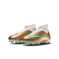 Nike Zoom Mercurial Superfly 11 Mbappé Academy Gazon Naturel Artificiel Chaussures de Foot (MG) Enfants Doré Vert Blanc