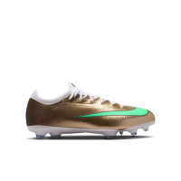 Nike Mercurial Vapor 17 Mbappé Pro Gazon Naturel Chaussures de Foot (FG) Enfants Doré Vert Blanc