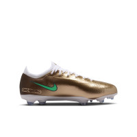 Nike Mercurial Vapor 17 Mbappé Pro Gazon Naturel Chaussures de Foot (FG) Enfants Doré Vert Blanc