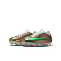 Nike Mercurial Vapor 17 Mbappé Pro Gazon Naturel Chaussures de Foot (FG) Enfants Doré Vert Blanc