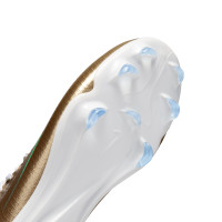 Nike Mercurial Vapor 17 Mbappé Pro Gazon Naturel Chaussures de Foot (FG) Enfants Doré Vert Blanc