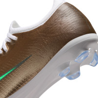 Nike Mercurial Vapor 17 Mbappé Pro Gazon Naturel Chaussures de Foot (FG) Enfants Doré Vert Blanc