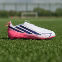 adidas F50 Hyperfast League Sans Lacets Gazon Naturel Chaussures de Foot (FG) Enfants Blanc Mauve Rose
