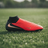 Nike Phantom 6 High Elite Gazon Naturel Chaussures de Foot (FG) Noir Rouge Vif Doré