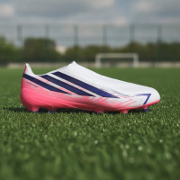 adidas F50 Hyperfast League Sans Lacets Gazon Naturel Chaussures de Foot (FG) Blanc Mauve Rose