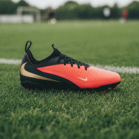 Nike Phantom 6 Low Academy Gazon Naturel Artificiel Chaussures de Foot (MG) Enfants Noir Rouge Vif Doré