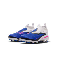 Nike Phantom 6 High Academy Gras / Kunstgras Voetbalschoenen (MG) Kids Blauw Wit Felroze