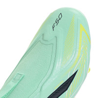 adidas F50 Hyperfast League Sans Lacets Gazon Naturel Chaussures de Foot (FG) Enfants Vert Menthe Noir Blanc