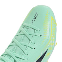 adidas F50 Hyperfast League Mid Gazon Naturel Chaussures de Foot (FG) Enfants Vert Menthe Noir Blanc