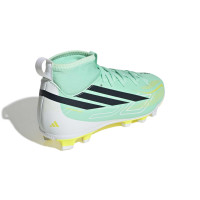 adidas F50 Hyperfast Club Mid Gras / Kunstgras Voetbalschoenen (MG) Kids Mintgroen Zwart Wit