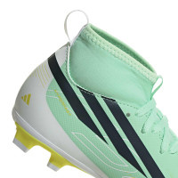 adidas F50 Hyperfast Club Mid Gras / Kunstgras Voetbalschoenen (MG) Kids Mintgroen Zwart Wit