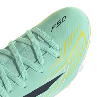 adidas F50 Hyperfast Club Mid Gras / Kunstgras Voetbalschoenen (MG) Kids Mintgroen Zwart Wit