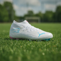 PUMA Future 9 Ultimate Gras Voetbalschoenen (FG) Wit Felblauw Felroze