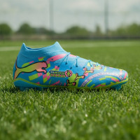 PUMA Future 9 Match ADV Gazon Naturel Artificiel Chaussures de Foot (MG) Bleu Vif Rose Vif Vert Néon
