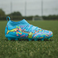 PUMA Future 9 Match ADV Gazon Naturel Artificiel Chaussures de Foot (MG) Enfants Bleu Vif Rose Vif Vert Néon