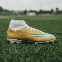 Nike Zoom Mercurial Superfly 11 Mbappé Academy Gazon Naturel Artificiel Chaussures de Foot (MG) Doré Vert Blanc
