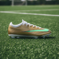 Nike Mercurial Vapor 17 Mbappé Pro Gazon Naturel Chaussures de Foot (FG) Enfants Doré Vert Blanc