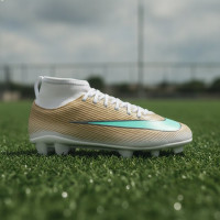 Nike Mercurial Superfly 11 Mbappé Club Gazon Naturel Artificiel Chaussures de Foot (MG) Tout-Petits Doré Vert Blanc