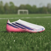 adidas F50 Hyperfast Pro Sans Lacets Gazon Naturel Chaussures de Foot (FG) Blanc Mauve Rose
