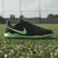 Nike Tiempo Maestro Club Turf Chaussures de Foot (TF) Enfants Noir Vert Vif Gris Argenté