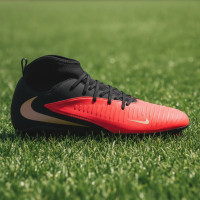 Nike Phantom 6 High Club Gazon Naturel Artificiel Chaussures de Foot (MG) Noir Rouge Vif Doré