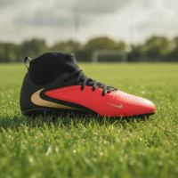 Nike Phantom 6 High Club Gazon Naturel Artificiel Chaussures de Foot (MG) Enfants Noir Rouge Vif Doré