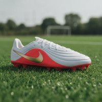 Nike Tiempo Maestro Academy Gazon Naturel Artificiel Chaussures de Foot (MG) Enfants Blanc Rouge Vif Doré