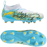 PUMA Future 9 Match Playmaker Gras / Kunstgras Voetbalschoenen (MG) Kids Wit Vibrant Blue Sun Stream Lichtblauw