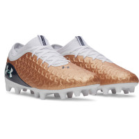Under Armour Magnetico Select 6 Gras Voetbalschoenen (FG) Wit Bruin Donkergrijs